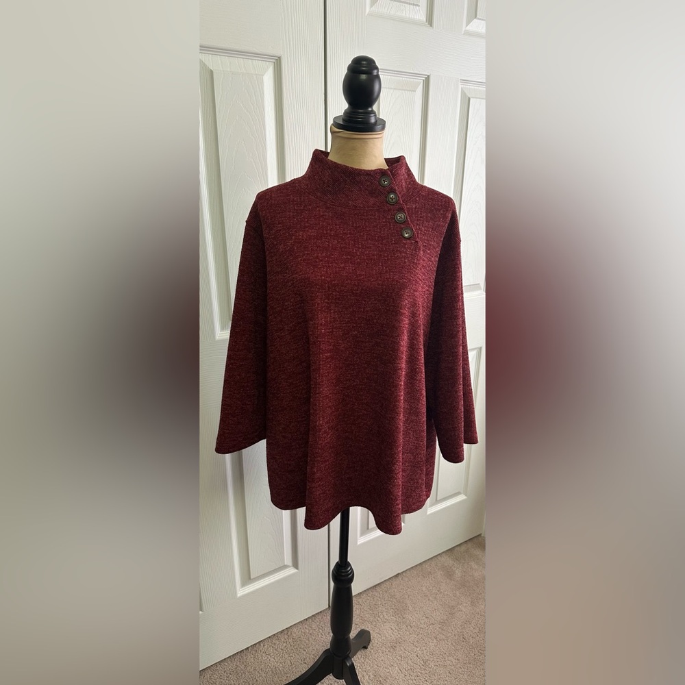 St. John's Bay Burgundy Knit Sweater with Buttons